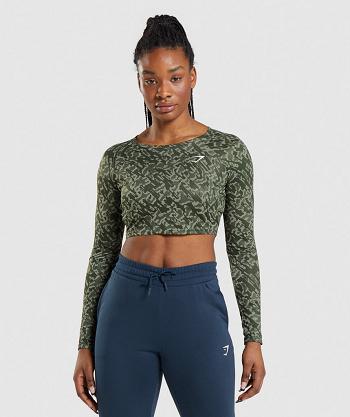 Gymshark Training Long Sleeve Ženske Ošišane Majice Zelene | HR 3639DFM